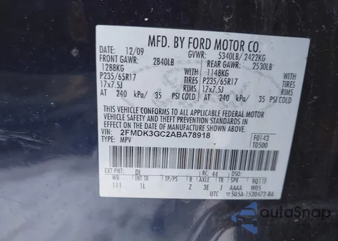 2010 Ford Edge Se from USA, damaged, VIN 2FMDK3GC2ABA78918